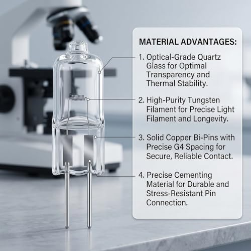 6 Pack 30W 6V Halogen Microscope Bulbs with G4 Bi-Pin Base – Replacement for B400A B400B T400A T400B B490A B490B T490A T490B – 2-Pin Halogen Lamp for Microscopes, Laboratory & Medical Lighting