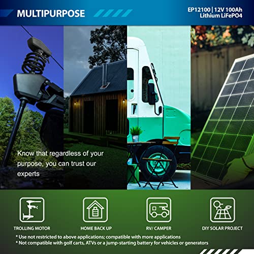 Expertpower 12V 100Ah Lithium Lifepo4 Deep Cycle Rechargeable Battery | 2500-7000 Life Cycles & 10-Year Lifetime | Built-In Bms | Perfect For Rv, Solar, Marine, Overland, Off-Grid Applications #TOP2