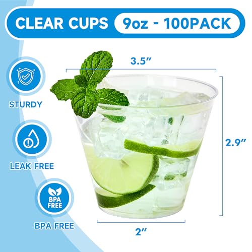 RACETOP 9 oz Clear Plastic Cups 100 packs, Disposable Plastic Party Cups Tumblers, Cocktail Cups, Perfect for Parties, Wedding and Events by RACETOP - Used condition - Image 4