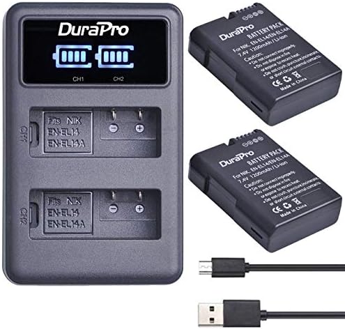 DuraPro 2Packs EN-EL14 EL14A Battery + LED Dual USB Charger for Nikon EN-EL14 EN-EL14a Nikon P7800 7700 7100 7000 D5600 D5500 D5300 D5200 D5100 3000 Series D3400 D3300 D3200 D3100 DLSR and More