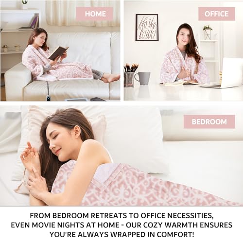 Beautyrest Wearable Electric Poncho Wrap Blanket, Ultra Soft Sherpa & Berber Fleece Heated Throw, UL Certified & Oeko-TEX, 3 Heat Settings & 2 Hour Auto Shutoff, Gift-Ready, 50" x 64", Blush Lattice by Beautyrest - Image 6