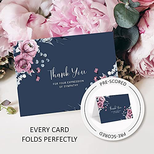 Sympathy Thank You Cards With Envelopes - Pack Of 25 Navy Thank You Cards For Funeral, Times Of Remembrance And Simple Thank You's - Short Statement Thank You Sympathy Cards With Ample Inside Room (Navy) #TOP6