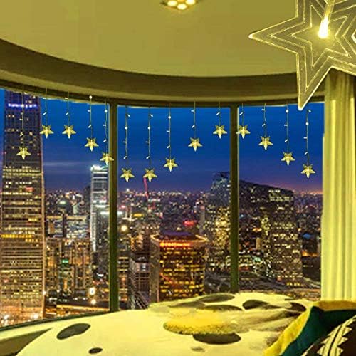 YASENN 28LED Star Icicle Lights,Fairy Lights Design for Porch Window Curtain Decoration (Warm White LED White Cable)