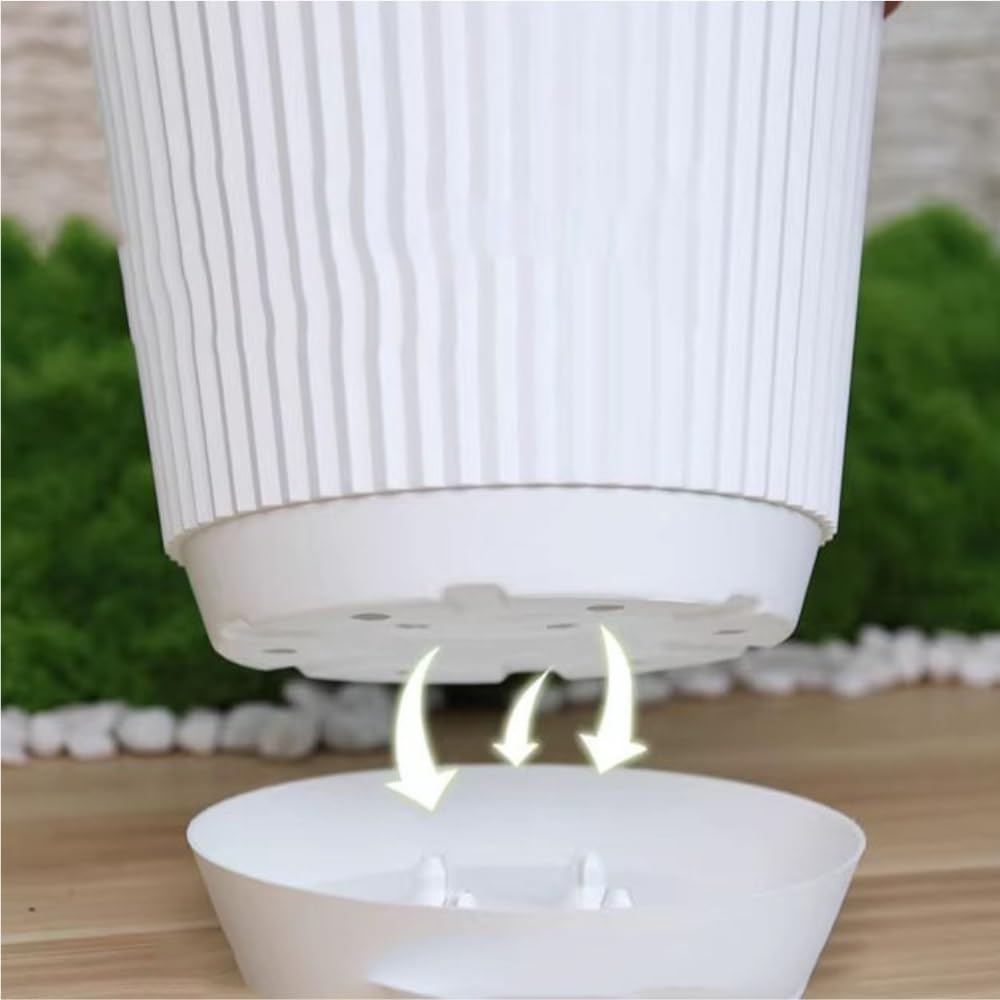 Vaso for fiori in resina, fioriera for interni ed esterni, vasi da fiori rotondi con foro di drenaggio e vassoio(Medium)