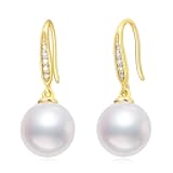 10k 14k Gold Natural Diamond and Freshwater Cultured Pearl Dangle Earrings for Women, Fine Jewelry for Her