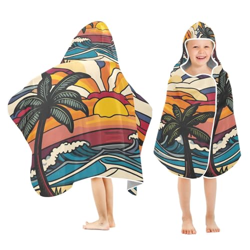 Kigai Beach Sun Tree Hooded Beach Towel for Kids Soft Absorbent Quick Dry Bath Towel with Hood Lightweight Toddler Shower Pool Bath Wrap for Boys Girls