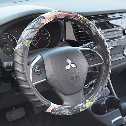 BDK Camouflage Steering Wheel Cover – Synthetic Camo Leather Cushion Grip Steering Cover Size (14.5 15 15.5 in) (Jungle Green Camo)