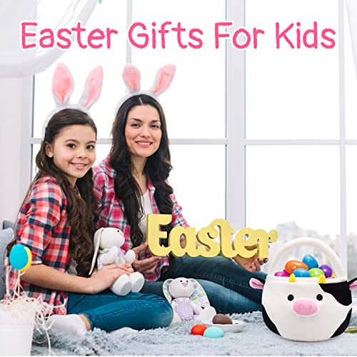 Easter Basket For Kids Cute Black Cow Easter Basket With Handle, Large Easter Bags For Easter Egg Hunting Easter Theme Party Favor Kawaii Easter Gifts For Girls Boys #TOP1