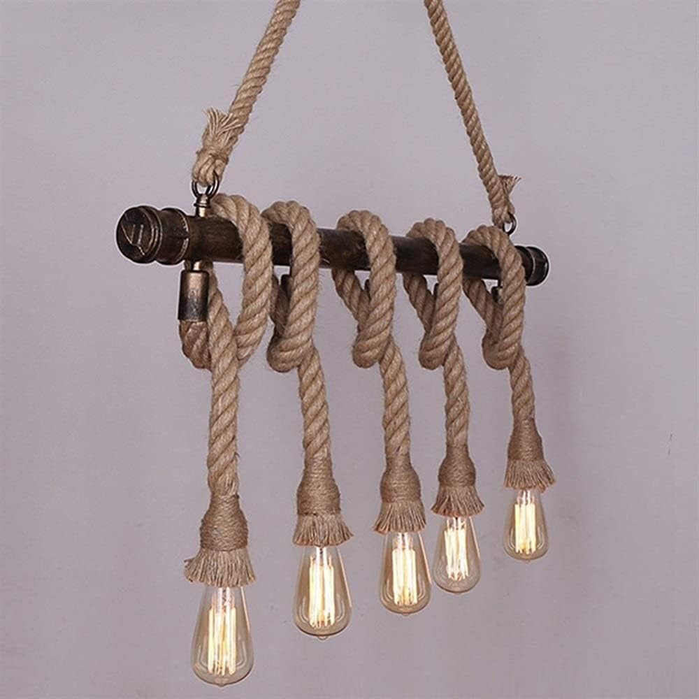 Chandeliers,Vintage Wrought Iron Craft Hose Chandelier Restaurant/Bar/Cafe Linen Rope Decorative Lamp Rectangular Ceiling Lamp