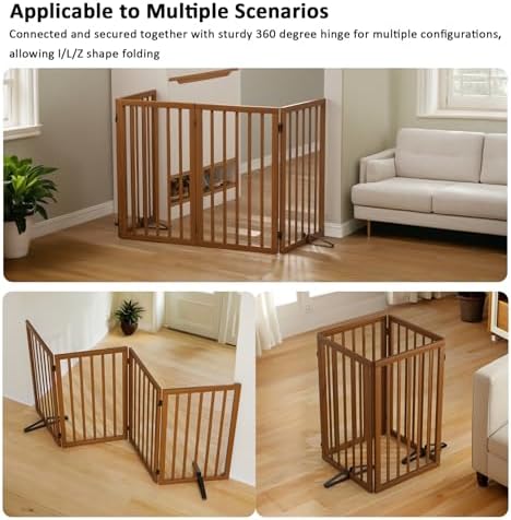 Dog Gate 32" Tall Foldable Dog Gate for Doorways Freestanding Pet Gate for Dogs Indoor (Walnut, 4 Panel) — 사진 4