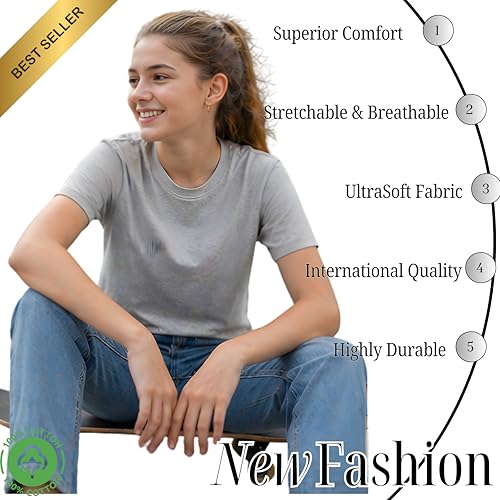 Image of Kids Round Neck Girls Tshirt | Short Sleeves | Natural Organic 100% Cotton Soft Comfortable Fabric | Plain Color Original Branded Half Sleeve | School t-Shirt for Girl Kid | Sleepwear Everyday Casual