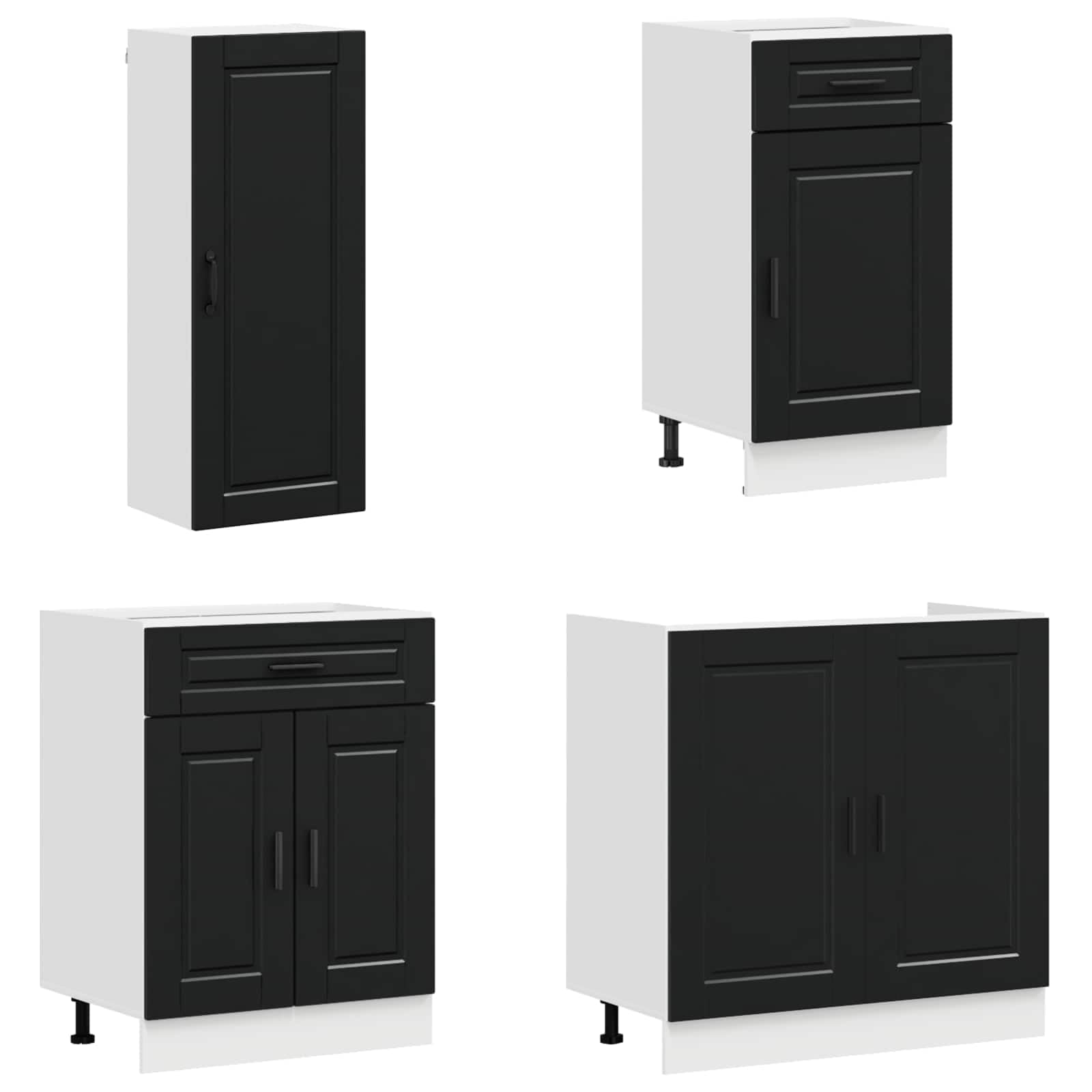 Mobile da cucina Porto, 8 pezzi, nero, moderna cucina da incasso in legno con pensili e pensili per molto spazio in cucina e sala da pranzo