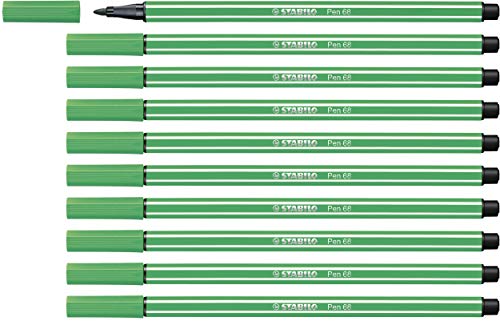 STABILO Feutre dessin Pen 68 - Lot x 10 feutres de coloriage pointe moyenne - Vert (68/36)