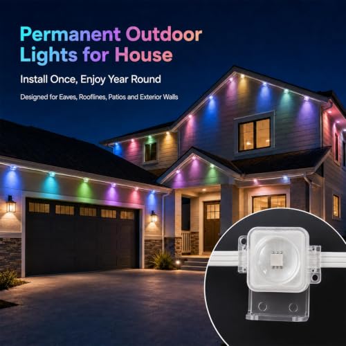 Permanent Outdoor Lights for House, 100FT RGB+IC Halloween Eaves Light by VellXelZor - Used condition - Image 2