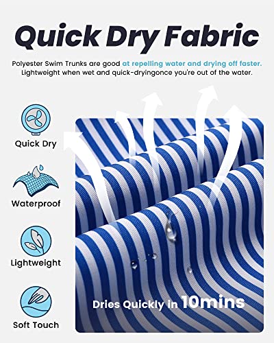 Maamgic Mens Stripe Swim Trunks Slim Fit Swimming Shorts Quick Dry Mid Length Mesh Lining Blue Striped #TOP1