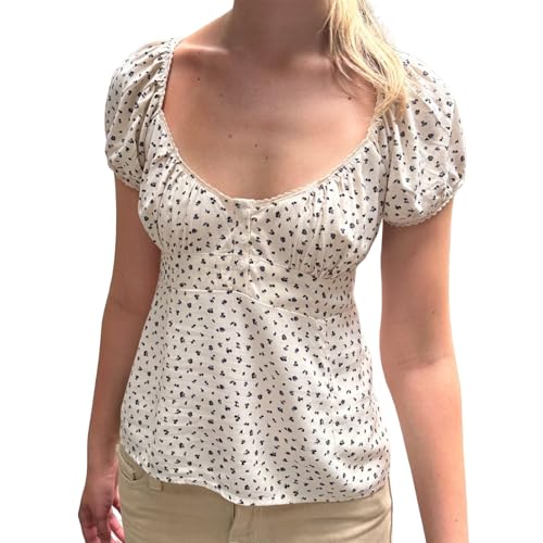 Women Fairy Grunge Y2K Shirts Summer Short Sleeve Lace Patchwork