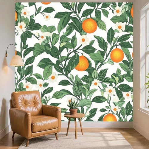 Papier peint panoramique 3D fleurs oranges 400x280 cm poster mural intissé vert - 6