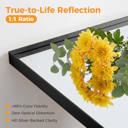Image of Sweetcrispy Bathroom Mirrors for Over Sink, 24 inch x 40 inch Rectangle Wall Mount Mirror with Metal Frame, Modern Vanity Mirror with Tempered Glass, for Home Decor, Anti-Rust, Black