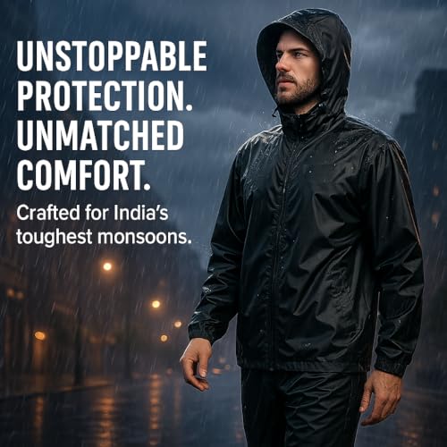 Image of TLN Waterproof Raincoat for Men | Lightweight & Durable Rain Jacket with Hood | Windproof & Breathable | Travel-Friendly, Bike & Motorcycle Use | Full-Length