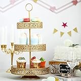 Tableclothsfactory 23' Tall Gold 3-Tier Metal Reversible Dessert Cupcake Stand for Wedding Decoration Event