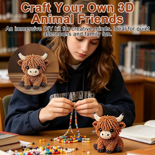 Tiny 3D Beaded Animal DIY Kit Adults Beading Highland Cow Making Kit - Image 4
