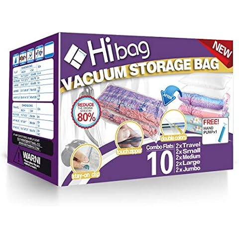 Space Saver Bags Vacuum Storage Bags, 10Pack Vacuum Bags (2 Jumbo, 2 Large, 2 Medium, 2 Small, 2 Roll-Up) With Pump (10-Combo) Cover