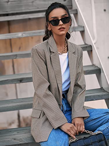 Women Blazer Open Front Regular Fit Polyester Long Sleeve Plaid Lapel Collar Blazer Workwear Jacket Coat4