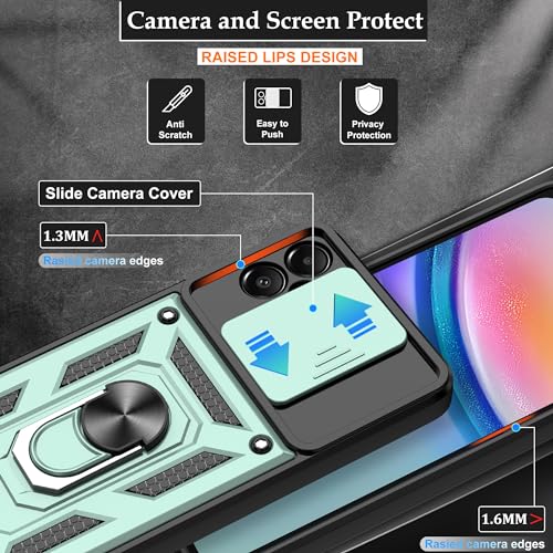 Gritup for Samsung Galaxy A05 Case with Screen Protector[2 Pcs] with Slide Camera Cover, 360°Rotation Ring Kickstand丨 [Military Grade] Heavy Duty Shockproof Protection,Dark Green - image 3