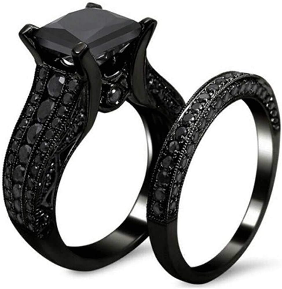Jude Jewelers Black Princess Cut Two-in-One Wedding Engagement Proposal Anniversary Bridal Ring Set : Clothing, Shoes & Jewelry