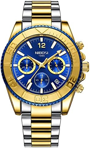 NIBOSI Men Watches Analog Quartz Watches for Men Business Wrist Watch with Stainless Steel Band Waterproof Chronograph Watch Auto Date