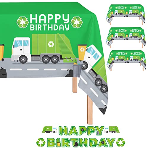 Garbage Truck Table Cloth 3 Pack - Trash Truck Disposable Birthday Party