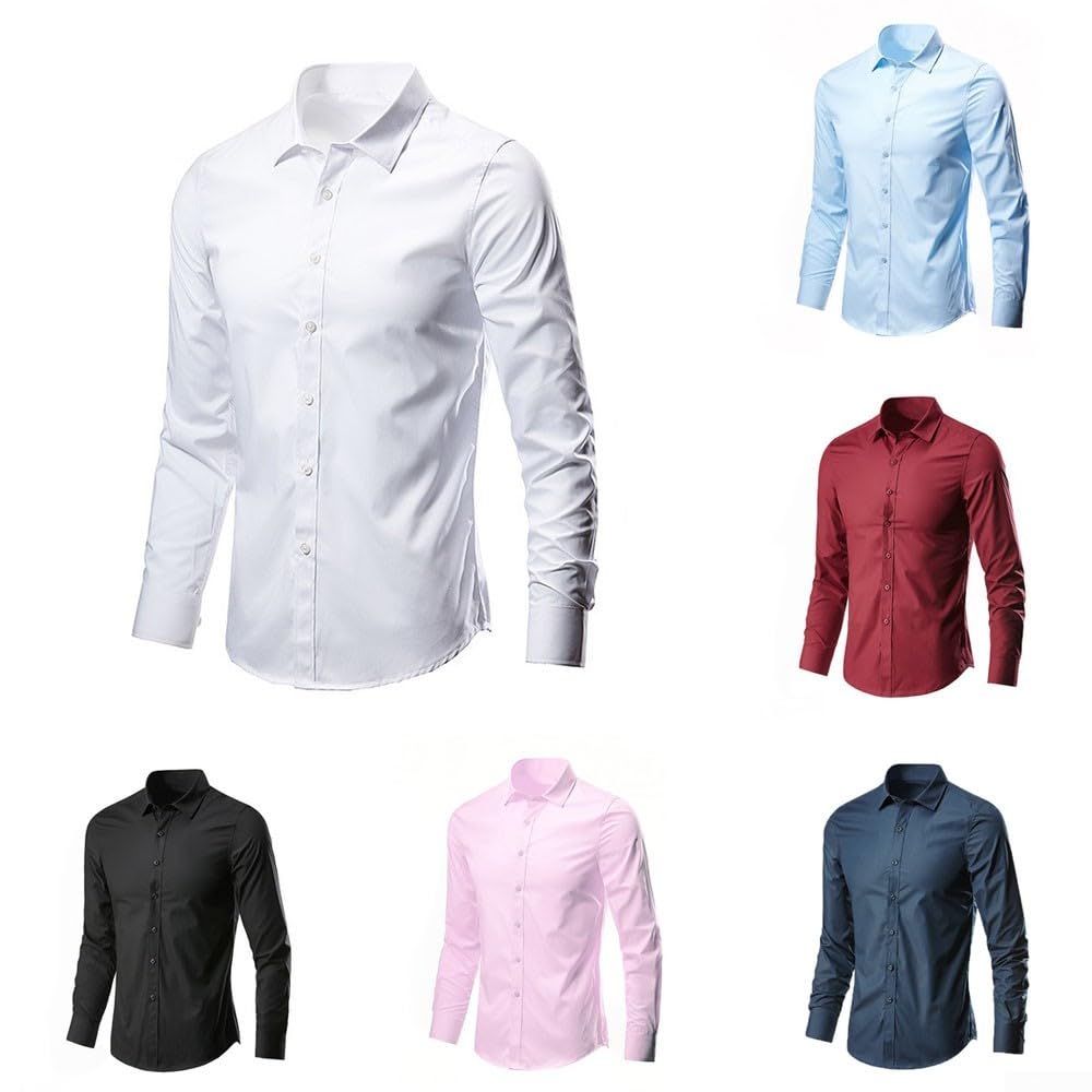 Chemise d'affaires à manches longues pour homme, coupe régulière, facile à