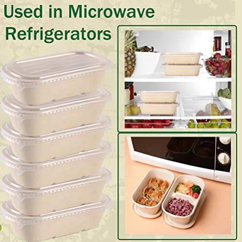 Cezoyx 50 Pack Compostable Take Out Food Containers With Lids, 32 Oz Disposable Paper Salad Bowls, Paper Meal Prep Containers Biodegradable Takeout Boxes For Kitchen #TOP3