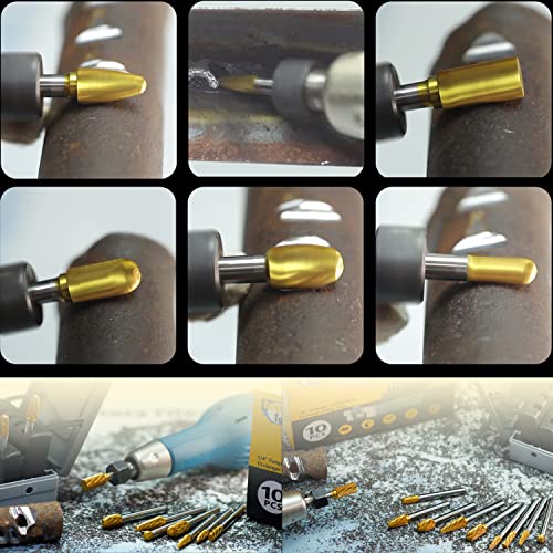 Carbide Burrs Tin Set With 1/4''Shank Double Cut Solid Power Tools Tungsten Carbide Rotary Files Bits For Die Grinder Metal Wood Carving Engraving Polishing Drilling Grinding Milling Cutting 10Pcs #TOP3