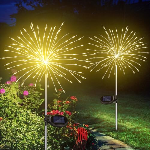 ELEUTH 2 Pezzi Lampade Solari da Giardino,150 LED Luci Solari da Giardino,Lampade Fuochi D'artificio 8 Modalità IP65 Impermeabile Luci Solari Esterno,Decorazioni per il Cortile,Sentiero,Giardino,Patio
