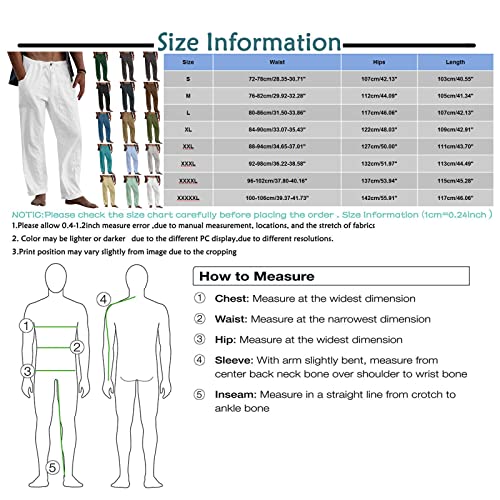 Wenkomg1 Men's Cotton Linen Pants Loose Beach Trousers Summer Casual Yoga Jogger Elastic Waist Drawstring Slacks With Pockets Button Sweatpants Lightweight Solid Color Tracksuit(A-White,X-Large) #TOP5