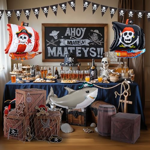 NeusWonder 24 PCS Pirate Theme Party Decoration, Pirate Party Supplies Includes Backdrop, Imitation Wooden Box, Barrel and Fishing Net for Birthday Halloween Photo Booth Props Car Trunk or Treat Decor by NeusWonder - Image 5
