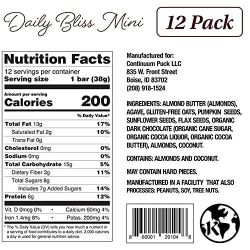 Protein Puck Value Bundle, Case Of 12 Full Size Daily Bliss + Case Of 16 Mini Daily Bliss - Plant-Based Bars, High Protein Snacks With Vegan Protein - Gluten-Free, Non-Dairy, Non-Gmo Snack Bar #TOP6