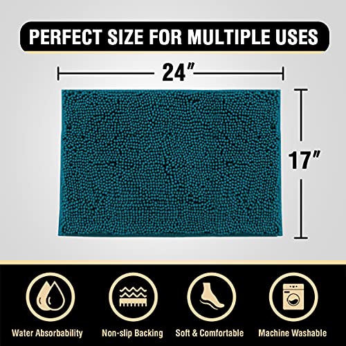 H.versailtex Bath Mat Bath Rug For Bathroom Luxury Chenille Bathroom Rug Mat Extra Soft And Absorbent Microfiber Shaggy Rugs Non Slip Rug Quick Dry Bath Mat Washable, 17 X 24 Inches, Dark Teal #TOP5