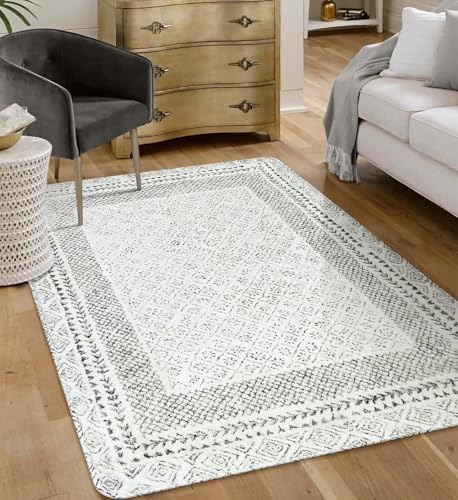 Uphome Moroccan Washable 5x7 Rug, Soft Non-Slip Boho Large Area Rug, Modern Geometric Diamond Living Room Carpet, Farmhouse Bohemian Printed Indoor Floor Mat for Bedroom Dining Sofa Nursery