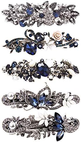 Curasa 5 PCS Girls French Rhinestones Barrettes Crystal Vintage Spring Hair Clip for Women (5 Pcs)