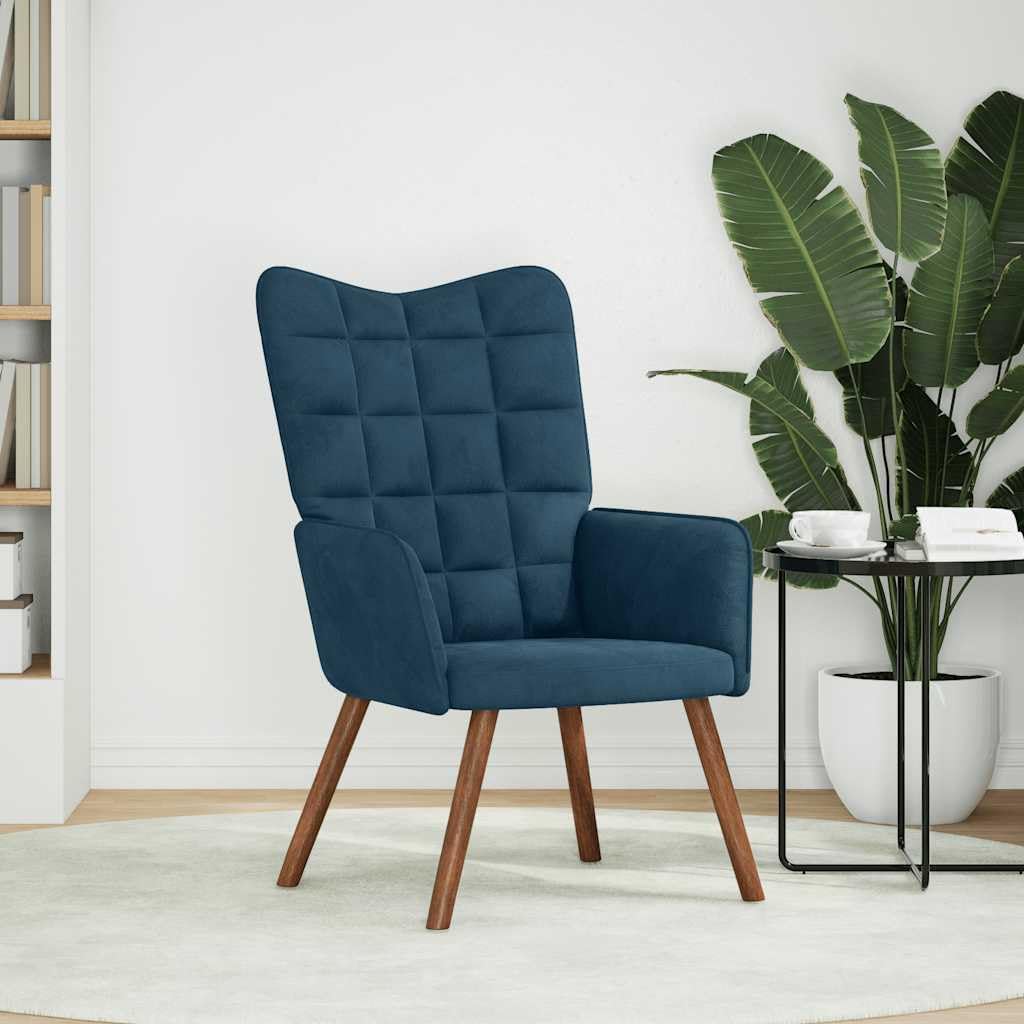 Poltrona Relax Blu in Velluto morbido con struttura in legno e metallo, seduta imbottita ergonomica e braccioli, ideale per soggiorno, ufficio, camera da letto e angolo lettura