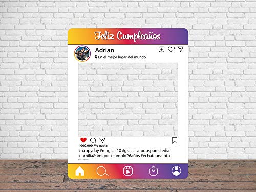 Oedim Photocall en Cartón Instagram Feliz Cumpleaños Original Personalizado | 80x100cm | Photocall Económico y Original | Photocall Troquelado