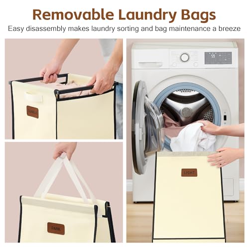 Hoctieon 4 Section Laundry Cart, 52.8 Gal. (200L) Laundry Hamper with Lid, Laundry Basket with Wheels, Rolling Laundry Sorter Organizer with Shelf, Clothes Separator with Removable Bags, Beige by Hoctieon - Used condition - Image 5