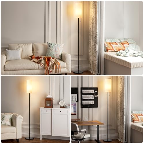 Ambimall 64'' Floor Lamp for Living Room with Bulb, 3 Color Temperature, Tall Lamps with Beige Lampshade & Pull Chain Switch, Pole Lamps Suitable for Bedrooms Study, Minimalist Floor Lamp by Ambimall - Used condition - Image 6