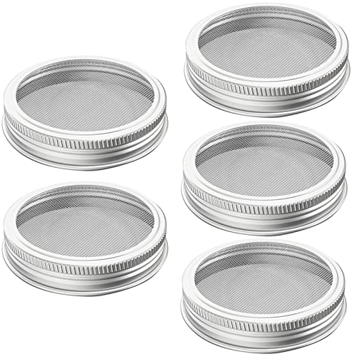 5 Pack 316 Stainless Steel One-Piece Mesh Strainer Lids For 3.38 Inch Wide Mouth Mason Jar,Sprouting Lids, No Rust,Bean Sprout Sieve Lids,No Jar Qurhapzy #TOP29