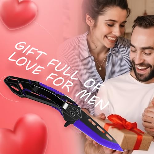 Pocket Knife for Men Women, EDC Tactical Folding Knife with 5CR13 Steel Blade, Portable Pocket Knives for Outdoor Survival Camping Hiking, Cool Gadget Gifts for Men Dad Him Husband Stocking Stuffers (Purple Black) - Thumbnail 7