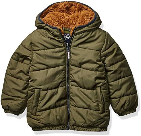 Osh Kosh Boys' Toddler Heavyweight Winter Jacket with Sherpa Lining, Royal Hunter Green, 4T