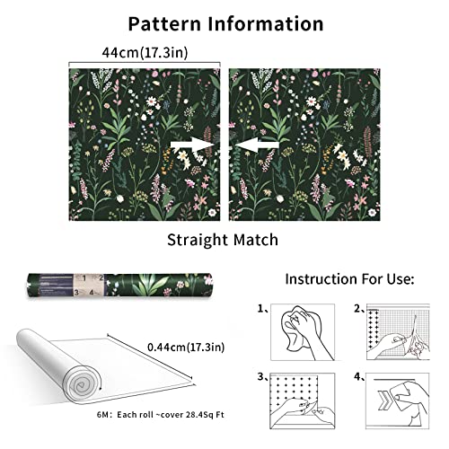 Jiffdiff 17.3'' X 236.2'' Floral Peel And Stick Wallpaper Vinyl Wallpaper Flower Wallpaper Vintage Vinyl Peel And Stick Wallpaper For Kitchen Cabinet Furniture Renter Friendly (Covers 28.4 Sq Ft) #TOP4