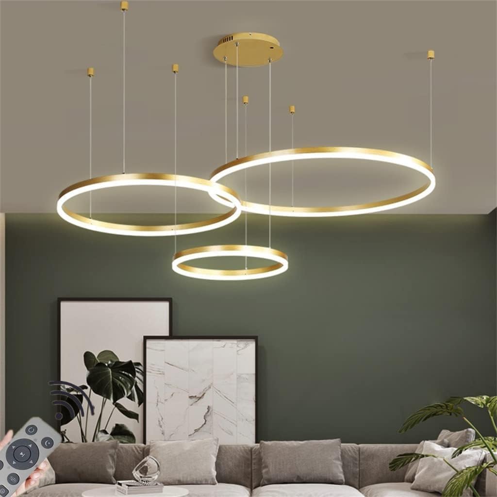 LED Pendant Light Modern Ring Circle Design Chandelier Lighting Dimmable Ceiling Hanging Lamp For Dining Table,Dining Room,Kitchen Island,Living Room ( Color : Gold , Size : 3 rings/80+60+40CM/88W )